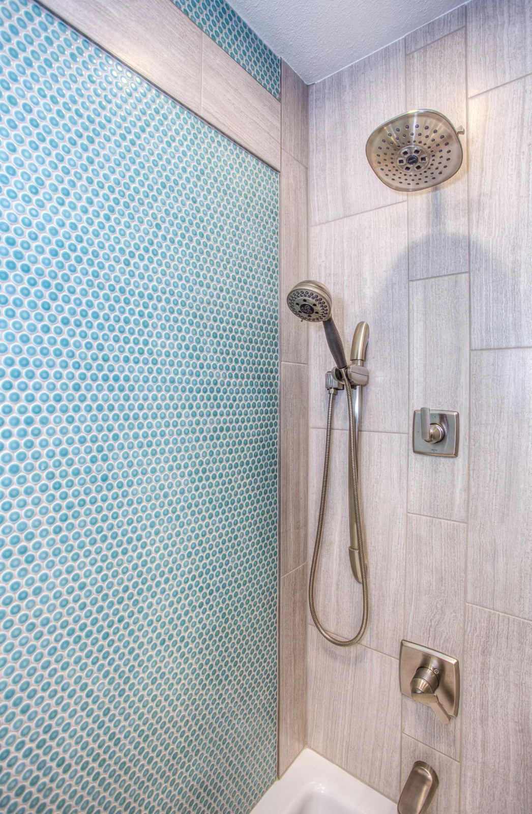 Chrome shower head and mixer controls