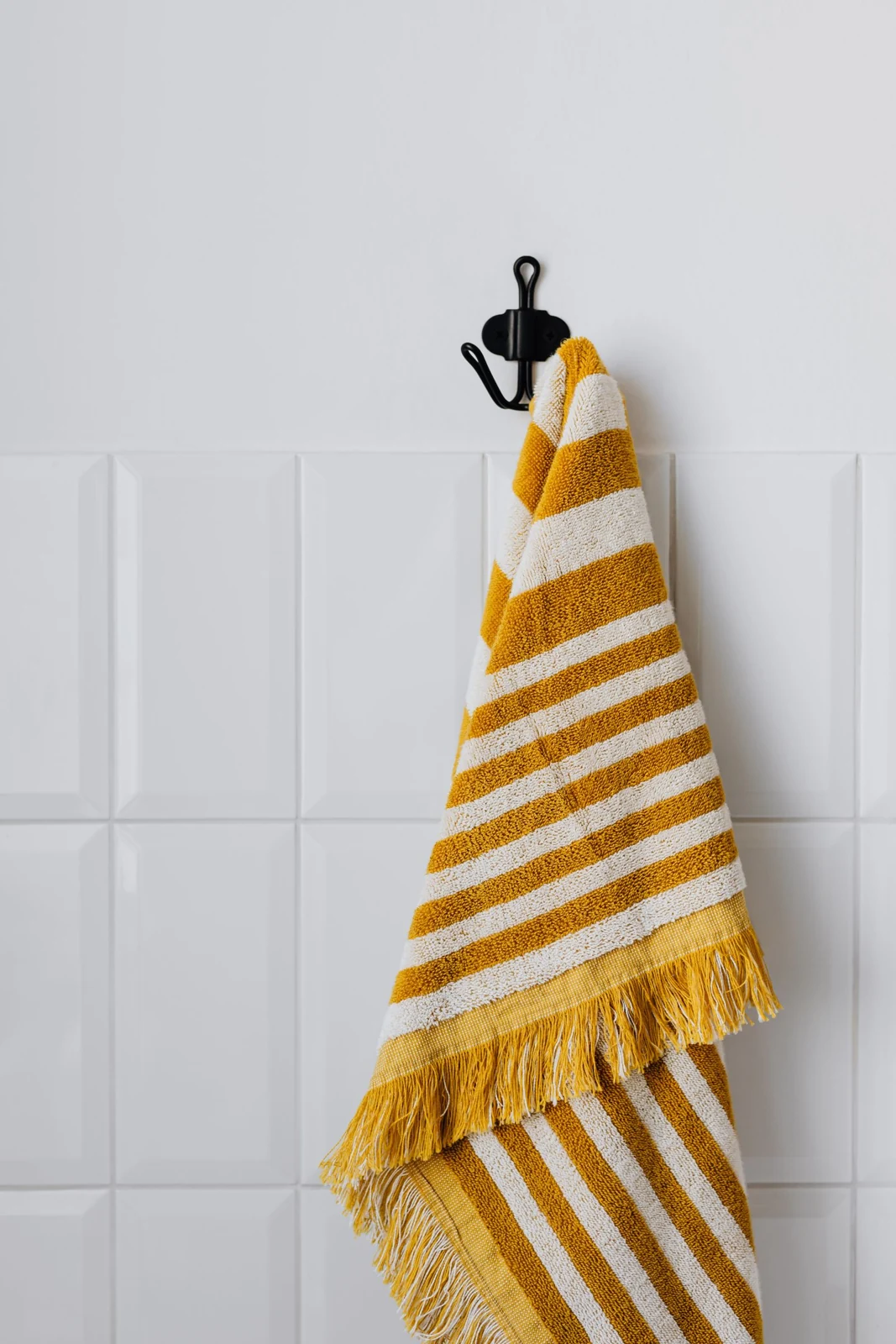 Towel hanging on a bathroom hook