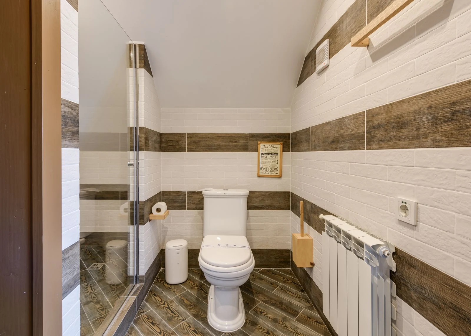 Minimalistic bathroom with clean white tiles and modern fixtures