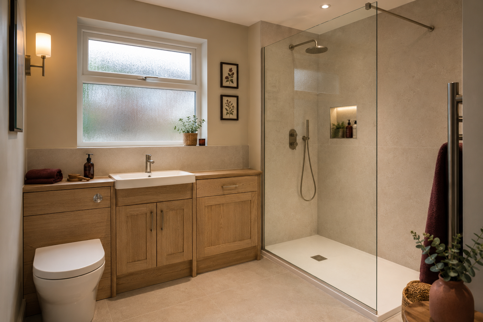 Warm contemporary bathroom design inspiration for a Kilmarnock home